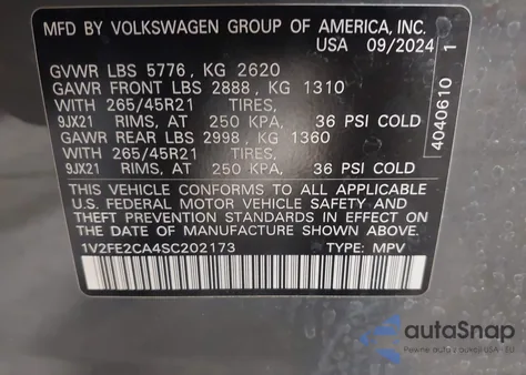 2025 Volkswagen Atlas Cross Sport 2.0T Sel Premium R-Line из США, поврежденный, VIN 1V2FE2CA4SC202173